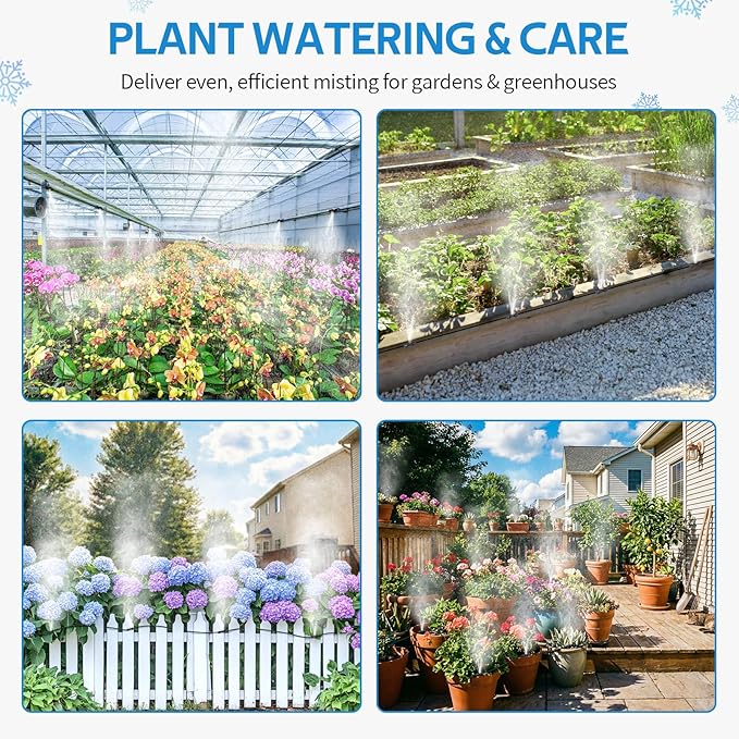 HOMENOTE Misting Cooling System, 42FT(13M) Pre-Assembled Kit with 15 Brass Nozzles & 3/4" Brass Adapter, Cooling Mister for Patio, Backyard, Pets, Garden & Greenhouse