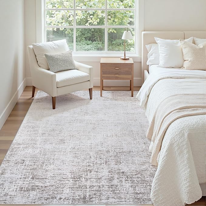 Washable 6x9 Abstract Grey White Area Rugs for Living Room | Large Modern Neutral Rugs Soft Non Slip Stain Resistant Low Pile Carpet Dining Room Bedroom Indoor Nursery Home Office