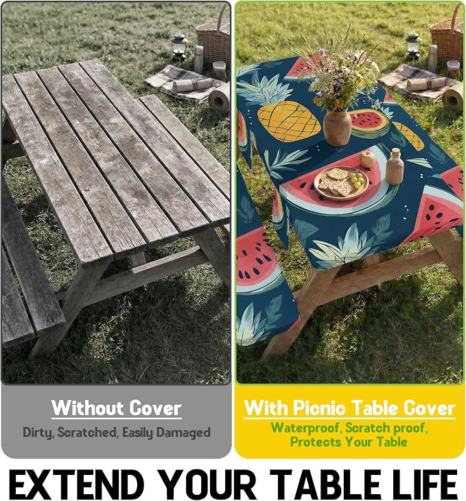 Picnic Table Cover with Bench Covers Camping Essentials Waterproof Windproof Fitted Tables and Seats Set Patio Outdoor Must Haves Stuff Tablecloth Rv Owner Camper Overlanding Activities Gadgets Kit