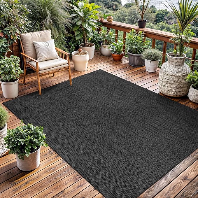 Washable Indoor Outdoor Rug 8x10 Weather Resistant Area Rugs Modern Solid for Porch Deck Balcony Backyard Patio Outside Carpet (8 X 10 Dark Grey)