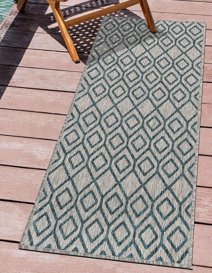 Jill Zarin Outdoor Collection Area Rug - Turks and Caicos (2' x 8' Runner Gray Teal/Teal)