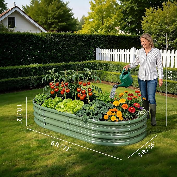 6×3×1 ft Light Green Metal Galvanized Raised Garden Bed, Easy Assembly Outdoor Garden Planter for Gardening Fruit, Vegetables, Flowers & Herbs