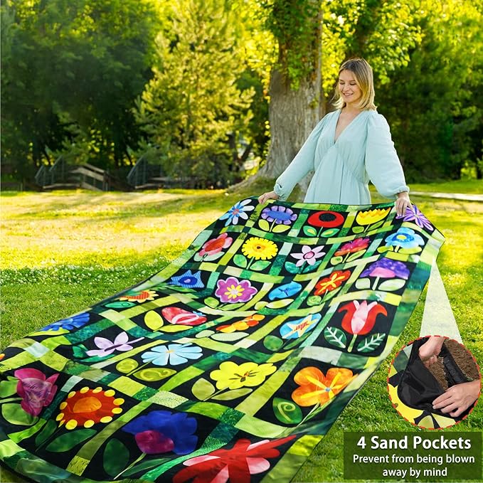 Picnic Blankets Beach Blanket 80" X 80" Extra Large Waterproof Camping Blankets Portable Outdoor Mat 3-Layer Blanket for Beach, Hiking, Park, Music Festival, Grass Lawn,Travel