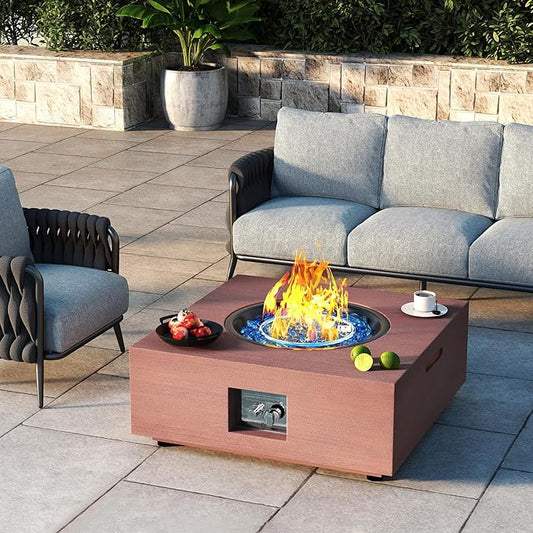 Jocoevol 28 Inch Fire Pit Table Propane Fire Pit 40,000btu Gas Fire Pits for Outdoor Outside Patio with Burner Lid, Glass Rocks