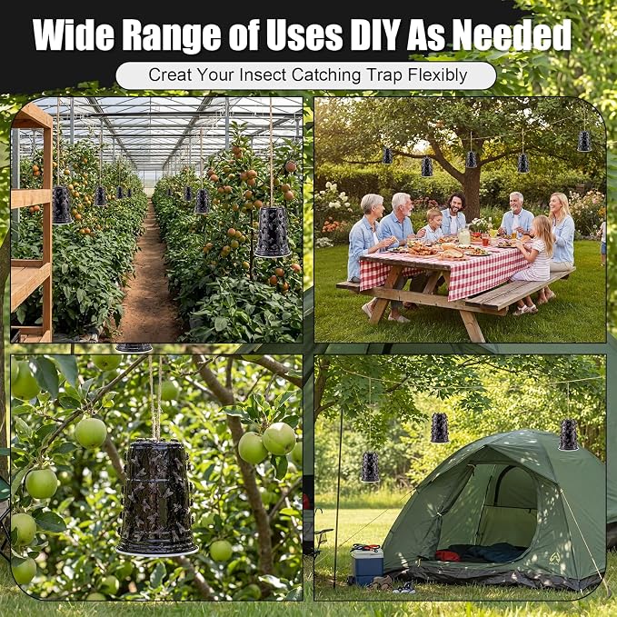 Insect Trap Sticky Coating with Brush and 12 Pcs Plastic Cups, 8 oz Insect Barrier Kit Outdoor DIY Adhesive Coating Pests for Gardens Greenhouses Orchards Plants(Biting Fly Trap Kit)