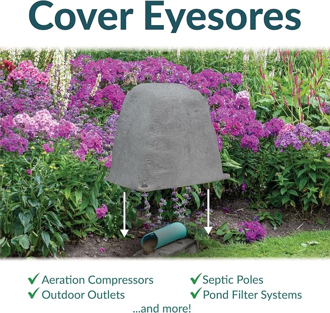 Sunnydaze 11” H Small Faux Landscape Rock Cover - Lightweight Polyresin Fake Rock Well Pump Cover for Outside – Realistic Natural Texture – Gray - Set of 2