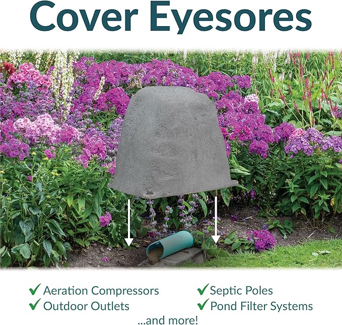 Sunnydaze 11” H Small Faux Landscape Rock Cover - Lightweight Polyresin Fake Rock Well Pump Cover for Outside – Realistic Natural Texture – Gray