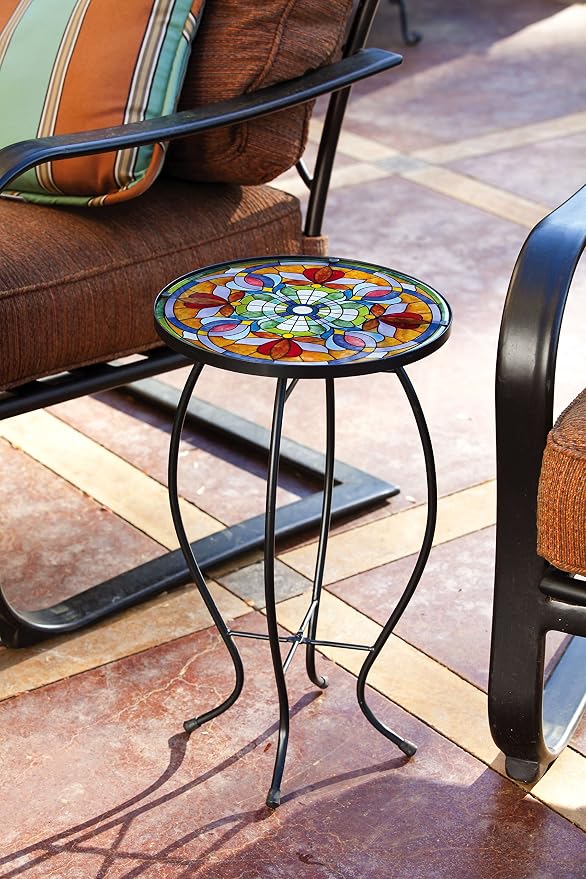 Evergreen Garden Tiffany-Inspired Floral Side Table for Patio or Garden Indoor Outdoor Side Tables for Your Patio, Lawn, Garden or Home Décor
