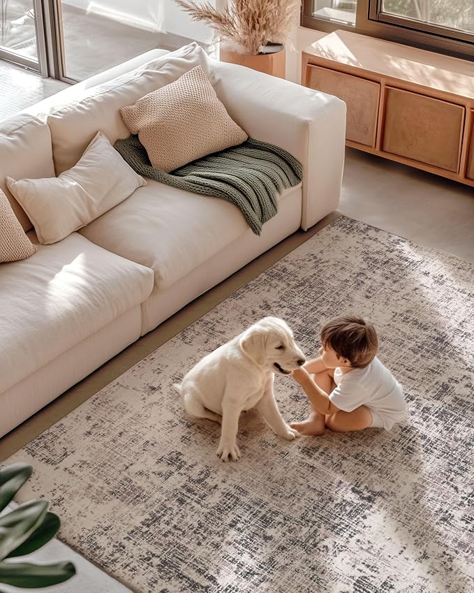 ILANGO 8x10 Modern Area Rug for Living Room Ultra Soft Machine Washable Lightweight Kid & Pet Friendly Stain Resistant Non-Shedding Large Carpet for Bedroom Dining Room Home Office Mat