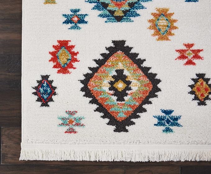 Nourison Home Tribal Decor White 2'2" x 7'9" Area Rug - Easy Clean, Non Shedding, Bed Room, Living Room, Dining Room, Kitchen (8' Runner)