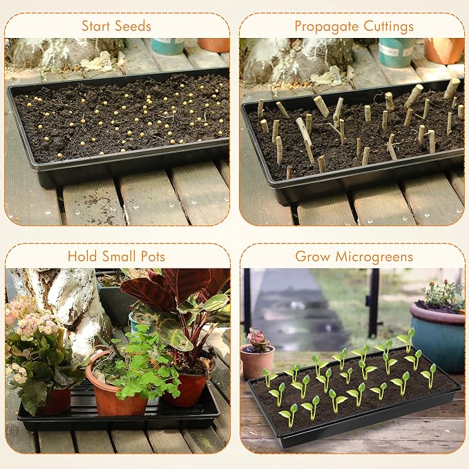 Gardzen 10 Pack Seed Trays, Reusable Plant Grow Trays, Ideal for Seed Starting, Microgreens, Indoor Gardening, and Greenhouse Nurseries - No Drain Holes, 20"x10"