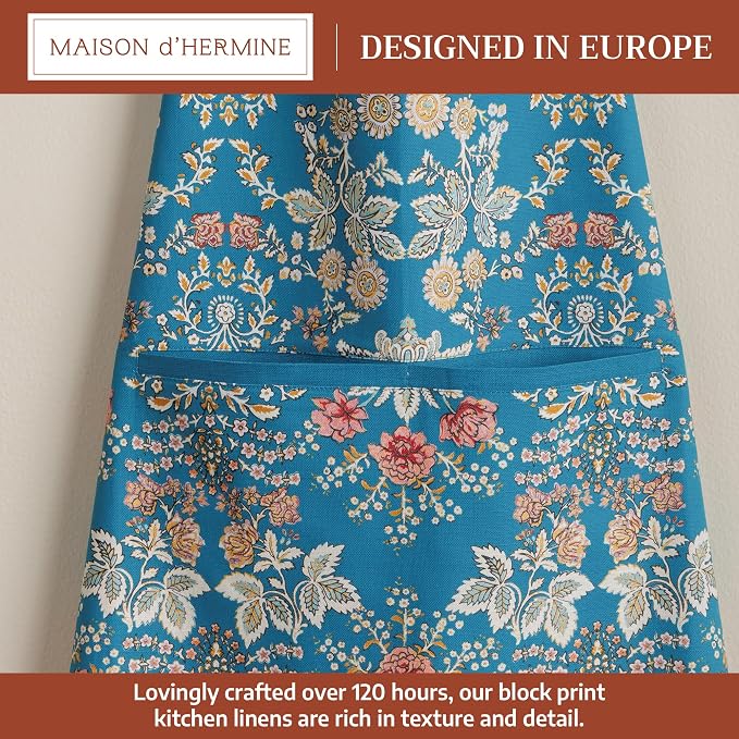 Maison d' Hermine Aprons for women with Pocket 100% Cotton (27.50"x31.50") | Adjustable Neck Strap & long ties Apron Men Chef Wedding Cooking Gardening Server Maid