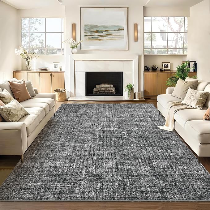 Garvee 10x13 Area Rugs for Living Room Solid Washable Rugs Grey | Soft Non Slip Rugs for Bedroom, Low Pile Neutral Rug, Stain Resistant Foldable Carpet for Playroom Dorm, Farmhouse Rugs