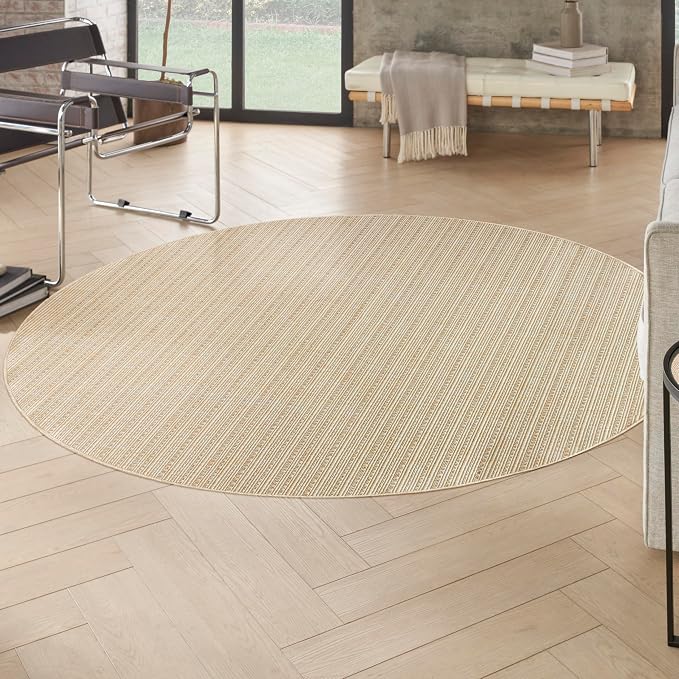Nourison Home Tulum Cream 8' x Round Area Rug - Easy Clean, Non Shedding, Bed Room, Living Room, Dining Room, Kitchen (8' x Round)