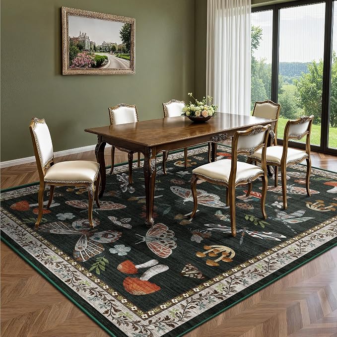 Area Rug 5x7, Insect Ultra Soft Washable Rug Non Slip with Rubber Back, Stain Resistant Rugs for Living Room, Bedroom, Dining Room(Black Butterfly)