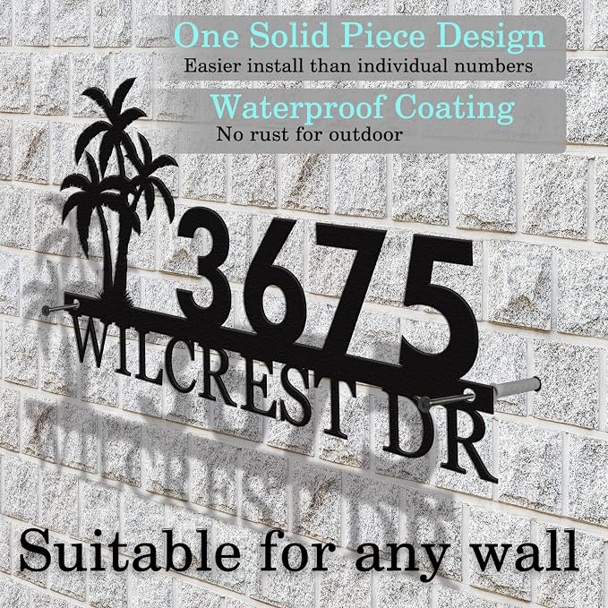 Custom Metal House Number Sign Personalized Address Plaque for Tropical Outdoor Street Number Display Porch Yard Mailbox Fence Gift