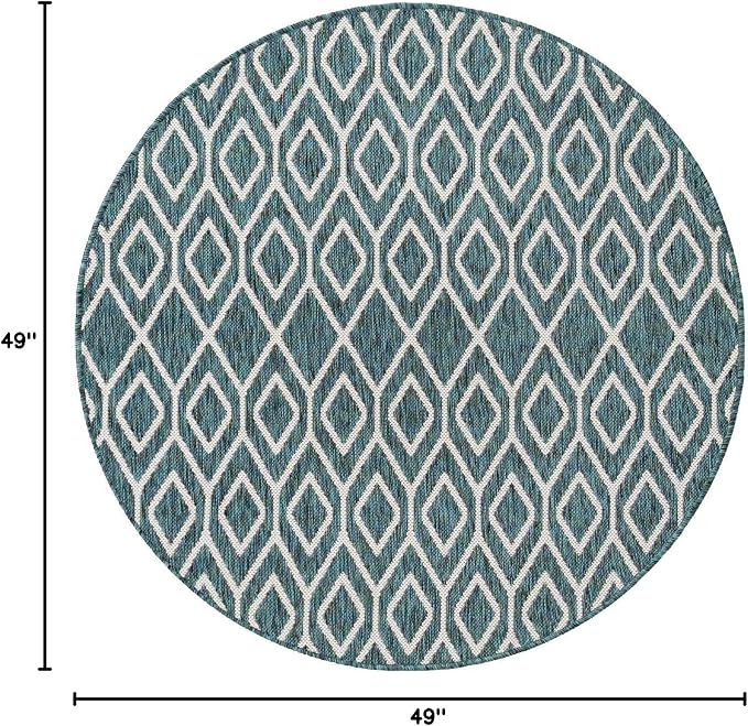 Jill Zarin Outdoor Collection Area Rug - Turks and Caicos (4' Round Teal/Ivory)