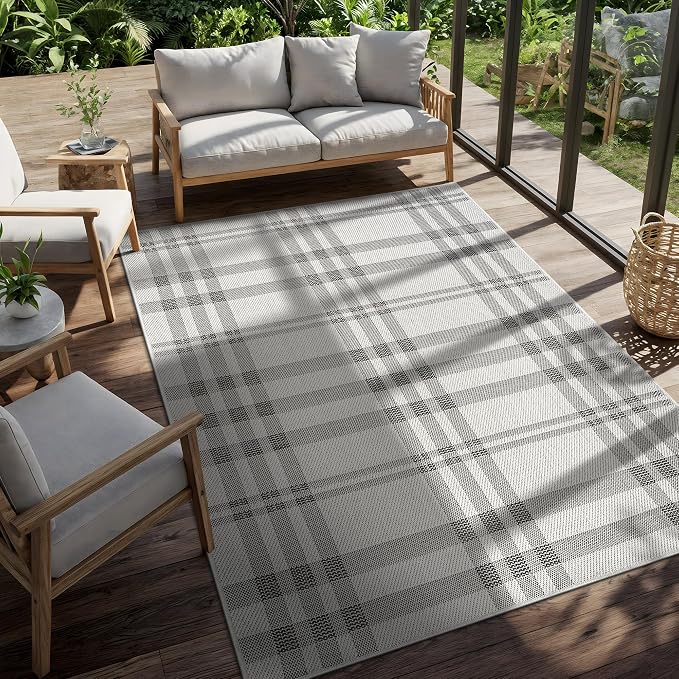 CAMILSON Easy Jute Rug 4x6, Indoor Outdoor Off-White Color Fiber Area Rugs for Living Room Patio and Dining Room Rug, Checkred Boho Woven Design, Easy-Cleaning, Washable Outside Carpet (4 x 6)