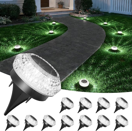 VOLISUN Solar Ground Lights Outdoor,12 Pack Flat Solar Pathway Lights,IP67 Waterproof Solar Powered Disc Lights,Landscape Lighting for Garden Yard Walkway Patio Driveway,Cool White