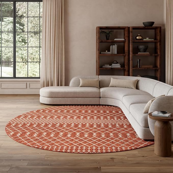 Nourison Home Positano Terracotta 8' x Round Area Rug - Easy Clean, Non Shedding, Bed Room, Living Room, Dining Room, Kitchen (8' x Round)