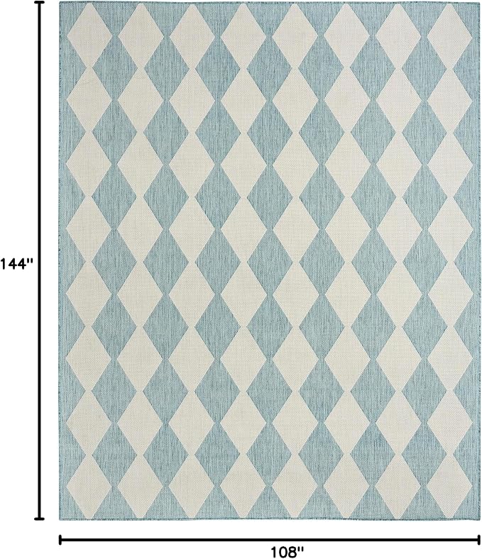 Nourison Home Positano Aqua 9' x 12' Area Rug - Easy Clean, Non Shedding, Bed Room, Living Room, Dining Room, Kitchen (9' x 12')