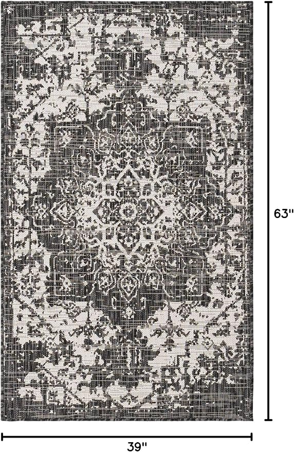 Unique Loom Outdoor Collection Area Rug - Dubai (3' 3' x 5' 3' Rectangle, Charcoal Gray/ Ivory)
