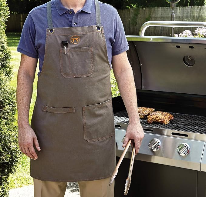 Outset Grill and Kitchen Apron, Cross Back Canvas Apron With Pockets, 27" x 30"
