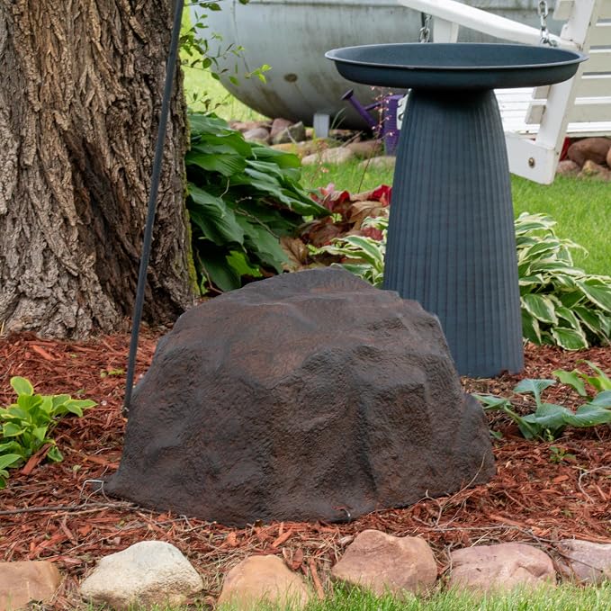 Sunnydaze 14” H Medium Faux Landscape Rock Cover - Lightweight Polyresin Fake Rock Well Pump Cover for Outside – Realistic Natural Texture – Brown