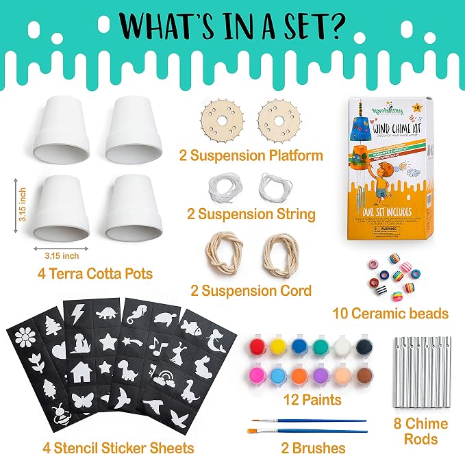 Make Your Own Wind Chime Craft Kit, 2-Pack – Large Bells, Stencils & Beads | DIY Arts and Crafts for Kids Ages 6–12 | Creative Gift for Boys and Girls