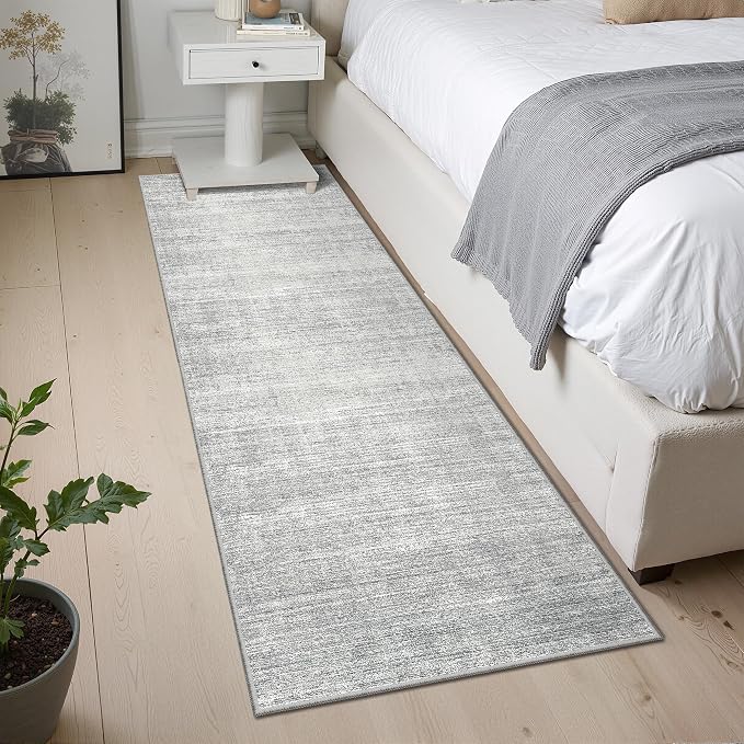 Valenrug 2x8 Runner Rug Non Slip, Washable Rug Runners for Hallways, Grey | Soft Low Pile, Thin & Lighweight Carpet, Folable Stain Resistant Modern Indoor 8ft Floor Mat for Living Room,Bedroom,Kitchen