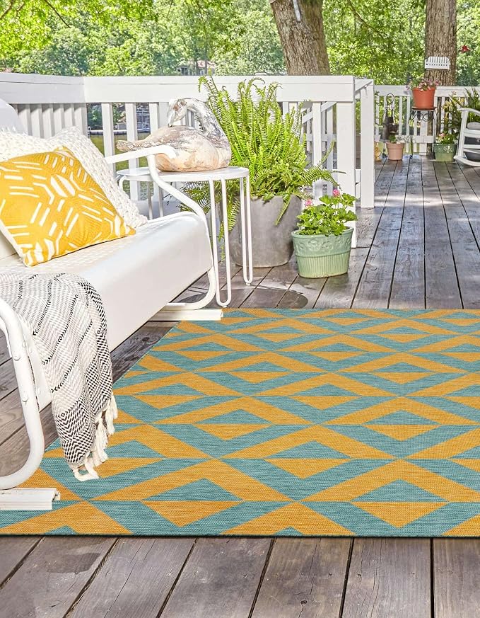 Unique Loom Unique Loom Outdoor Collection Area Rug - Napa (13' Square, Yellow and Aqua/Yellow)