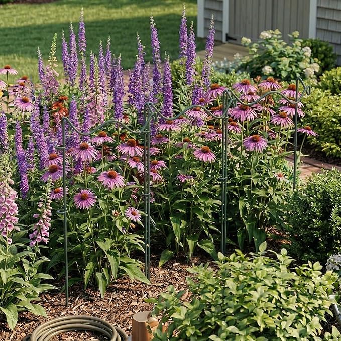 6 Pack Plant Support Stakes, Wavy Metal Garden Plant Stake, Peony Cages and Supports, 10"(W) x 30" (H) Flower Support Ring for Peonies, Hydrangea