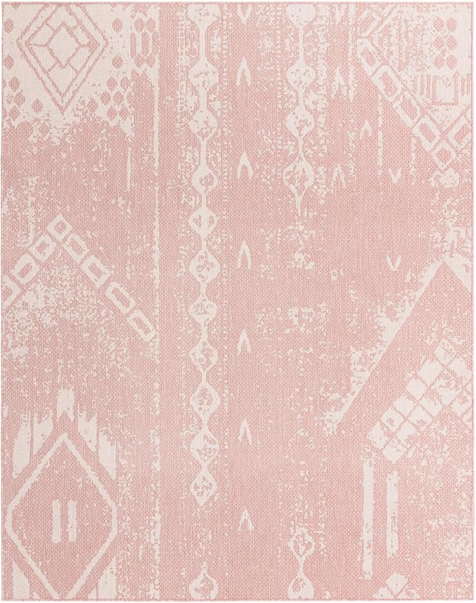 Unique Loom Outdoor Bohemian Collection Area Rug - Anthro (7' 10" x 10' Rectangle, Pink/ Ivory)