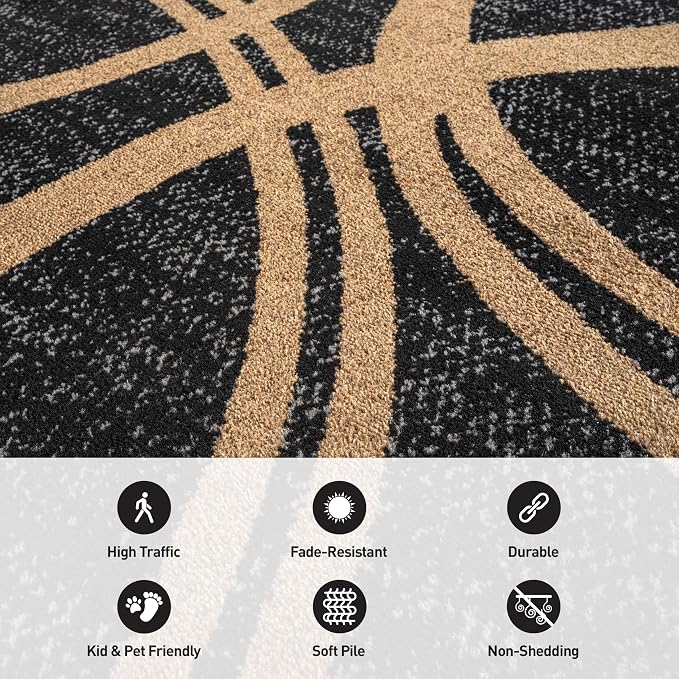 Rugshop Wavy Circles Modern Non-Shedding Area Rug Camel 7'10" x 10'2" | Rectangular, Size 7'10" x 10'2", Living Room, Bedroom, Dining Room, Home Office, Kitchen, Entryway, Hallway, Nursery, Bedside