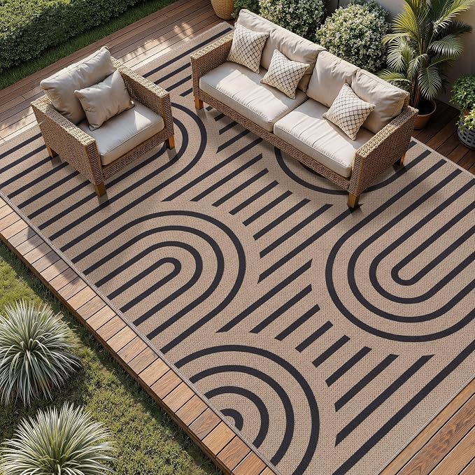 Tangsoo Modern Rainbow Easy Jute Rug 8x10 Washable Area Rugs for Living Room,Large Non Slip Carpet Outdoor Patio Rug Farmhouse Non Shedding Office Mat for Backyard Dining Room Home Decor
