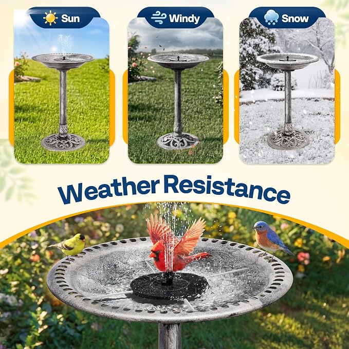 VIVOHOME Bird Bath with Solar Fountain for Outside, Polyresin Pedestal Bird Baths with Solar Powered Pump for Outdoor, Garden, Weather-Resistant Birdbaths with 20" Bowl, Gray