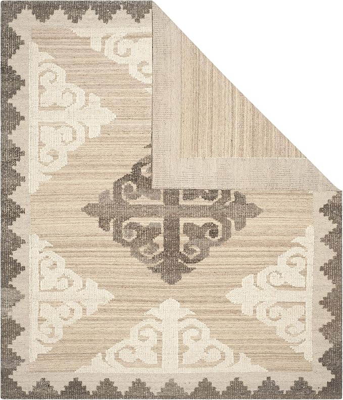 SAFAVIEH Kenya Collection Area Rug - 6' x 9', Brown & Charcoal, Hand-Knotted Tribal Wool, Ideal for High Traffic Areas in Living Room, Bedroom (KNY312A)
