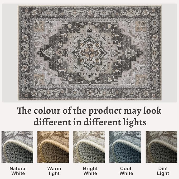 Tangsoo Vintage 5x7 Washable Area Rugs for Living Room, Indoor Non Slip Rug | Oriental Indoor Large Print Carpet,Farmhouse Soft Low Pile Foldable Floor Rugs for Bedroom Dining Room Office Grey Home Decor