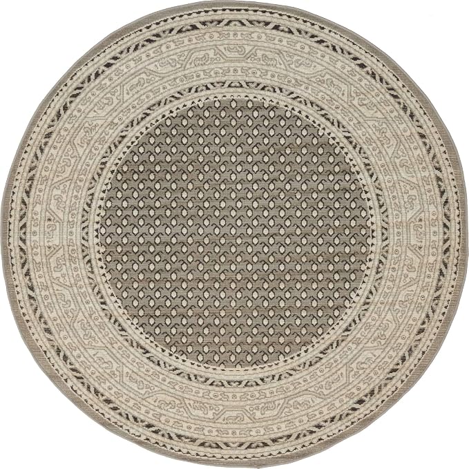 Unique Loom Williamsburg Collection Traditional Border with Dotted Center Area Rug, Round 5' 0" x 5' 0", Gray/Beige