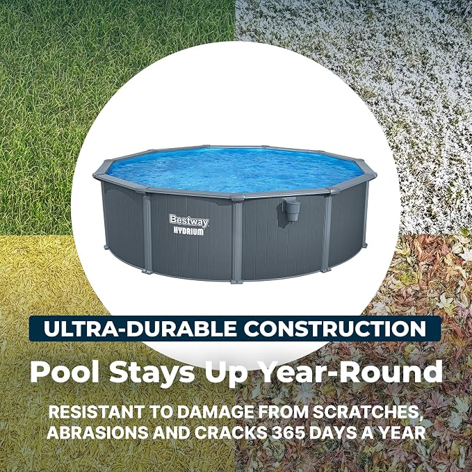 Bestway Hydrium 16' x 52" Above Ground Pool, Round Steel Side Wall Frame Outdoor Swimming Pool Set with Sand Filter Pump, Polysphere Filtration Balls, Ladder & Accessories