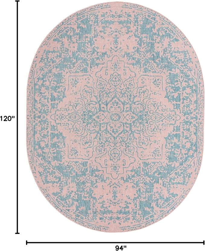 Unique Loom Jill Zarin Jill Zarin Outdoor Collection Area Rug - Dubai (7' 10" x 10' Oval, Pink and Aqua/Light Blue)