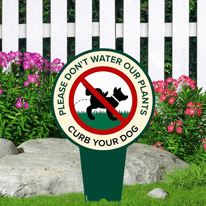 Please Don't Water Our Plants, Curb Your Dog - Funny Sign, 9"x17" Inches, Heavy Duty Integrated Ground Stakes, Indoor/Outdoor Use, Rust Free Aluminum Composite, Made in USA by My Sign center