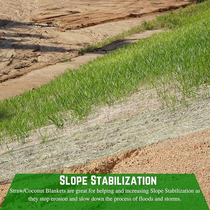 Farm Plastic Supply - 100% Biodegradable Erosion Control Blanket - Straw/Coconut Straw Garden and Landscape Cover, Straw Blanket, Erosion Control (6' x 112.5')