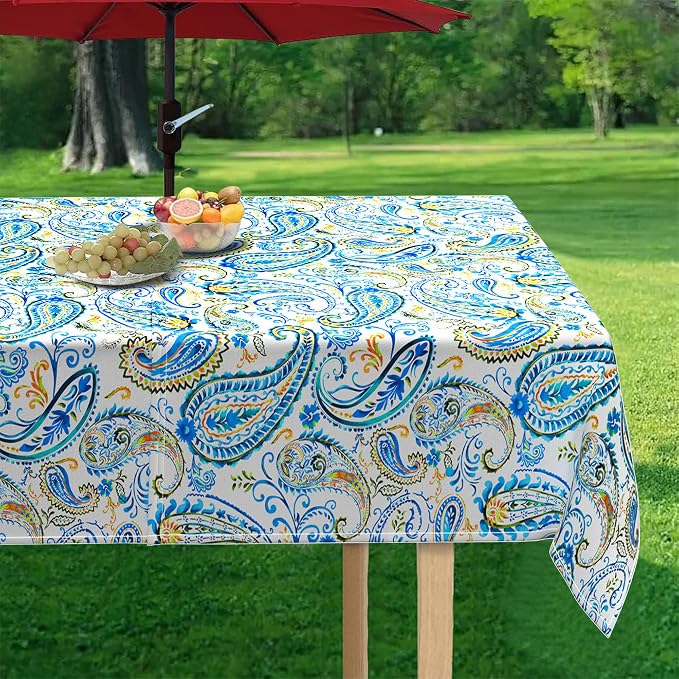 Outdoor Tablecloth with Umbrella Hole and Zipper, Rectangle Patio Table Covers for Spring/Summer, Machine Washable Outdoor Picnic Table Cloth (Paisley, 60" × 120" Rectangular)