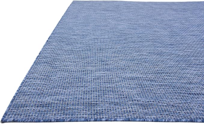 Unique Loom Collection Casual Transitional Solid Heathered Indoor/Outdoor Flatweave Area Rug (8' x 11' 4" Rectangle, Blue/Navy Blue)