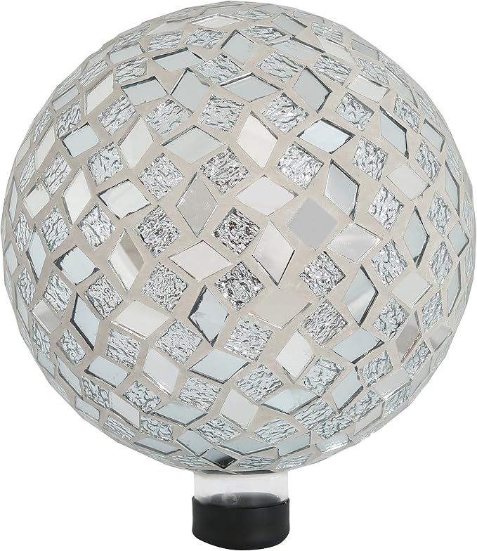 Sunnydaze 10" Mosaic Glass Gazing Ball for Garden, Globe for Outdoor Decor | Mirrored Diamond, Decorative Sphere Fits Most Stands, Garden Ball for Outside, Flower Bed, Backyard, or Indoor Display