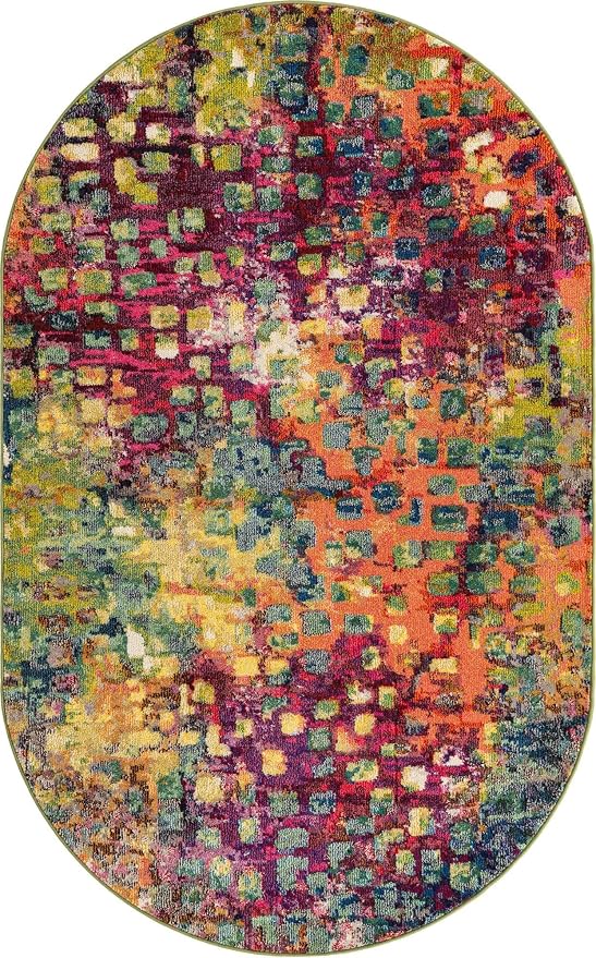 Unique Loom Jardin Collection Colorful, Vibrant, Abstract, Modern Area Rug (5' 0 x 8' 0 Oval, Multi/Blue)