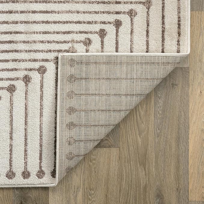 Rugshop Abstract Line Pattern Neutral Decor Area Rug Beige 4' x 6' | Rectangular, Size 4' x 6', Living Room, Bedroom, Dining Room, Home Office, Kitchen, Entryway, Hallway, Nursery, Kids Room