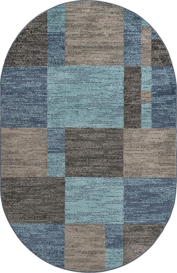 Unique Loom Autumn Collection Area Rug - Providence (5' 3" x 8' Oval, Blue Gray/ Light Brown)