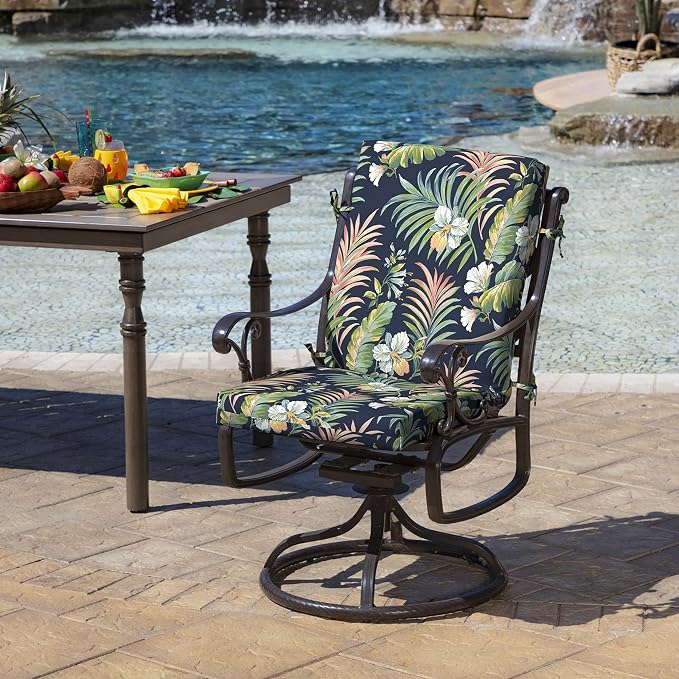 Arden Patio Dining Outdoor Chair Cushions, 20x44, Rain-Proof Seat Pad, Fade-Resistant Outdoor Cushion Simone Blue Tropical